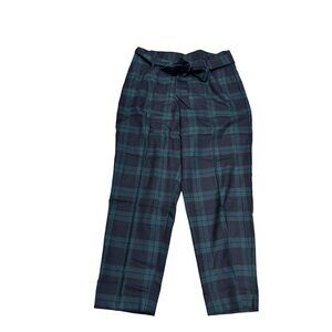 NWT Talbots Green Navy Plaid Ankle Pants Holiday Tie Bow Waist Accent 10p Petite